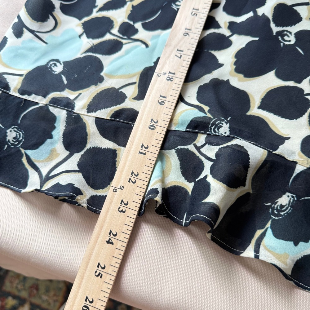 Vintage Ann Taylor Factory Floral Ruffle Hem Midi Skirt Blue Black White Size 12 - Picture 6 of 6